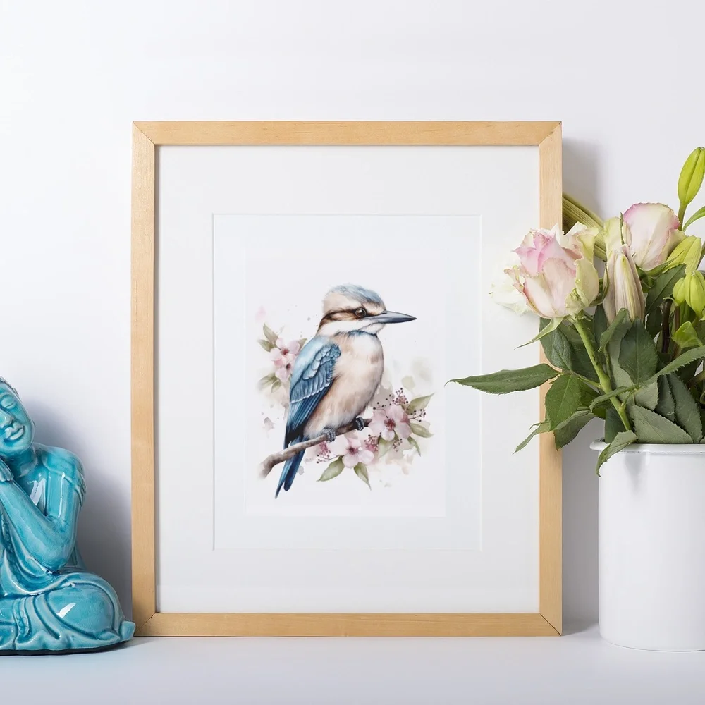 Watercolor Kookaburra Bird Portrait Wall Art Illustration Print Unframed - Picture 10 of 15